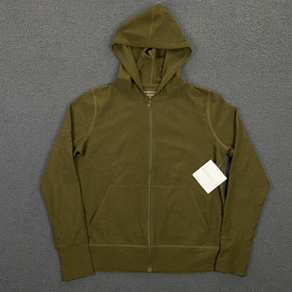 Beyond Yoga Spacedye Everyday Hoodie size Small Olive Green Full Zip Stretch